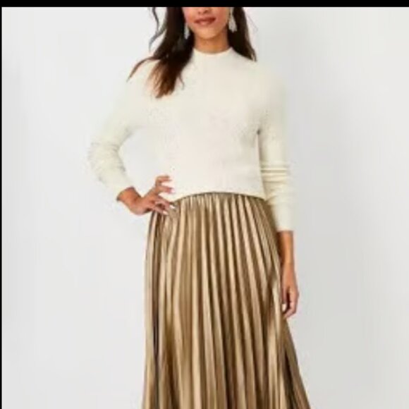 ANN TAYLOR LOFT SHIMMER MOCK NECK SWEATER SEMI SHEER POPCORN NWT M - Picture 2 of 13